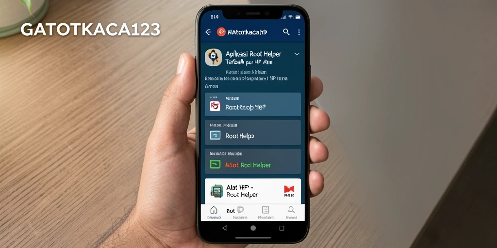 Tampilan antarmuka aplikasi GATOTKACA123 untuk Root Helper yang menarik.