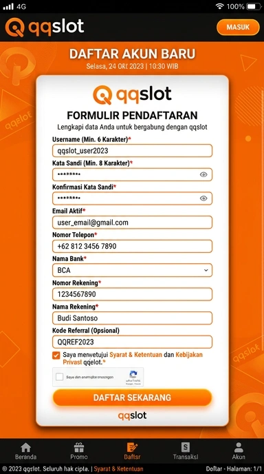 Tampilan halaman daftar qqslot